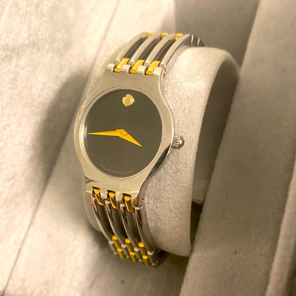 Movado Esperanza Women's Black Watch Quartz All Steel With Gold & Silver Band